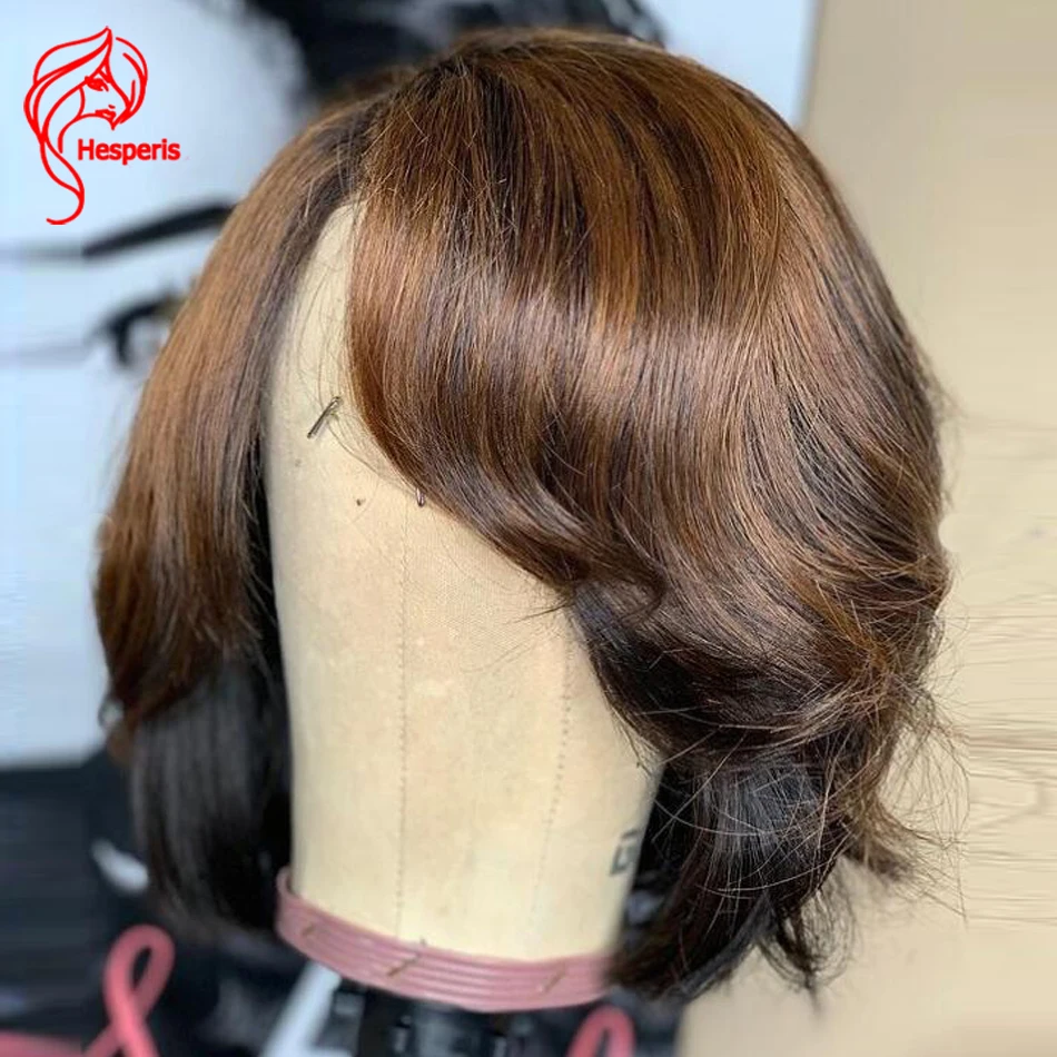 

Hesperis Short Bob Wig With Bangs Highlight Brazilian Remy Side Part 13x6 Wave Lace Front Human Hair Wig Bob Cut For Black Women