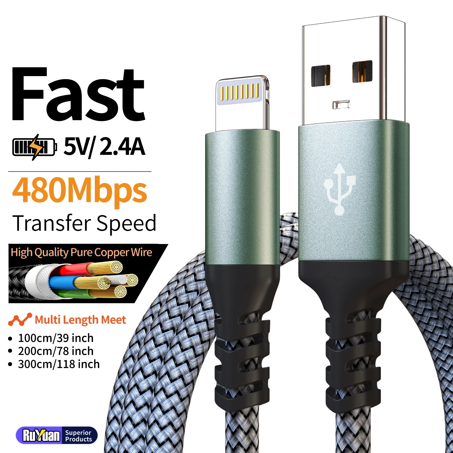 รูปสินค้า สายชาร์จ USB-C to Lightning ยาว 3 เมตร ชาร์จเร็ว สำหรับ iPhone/iPad