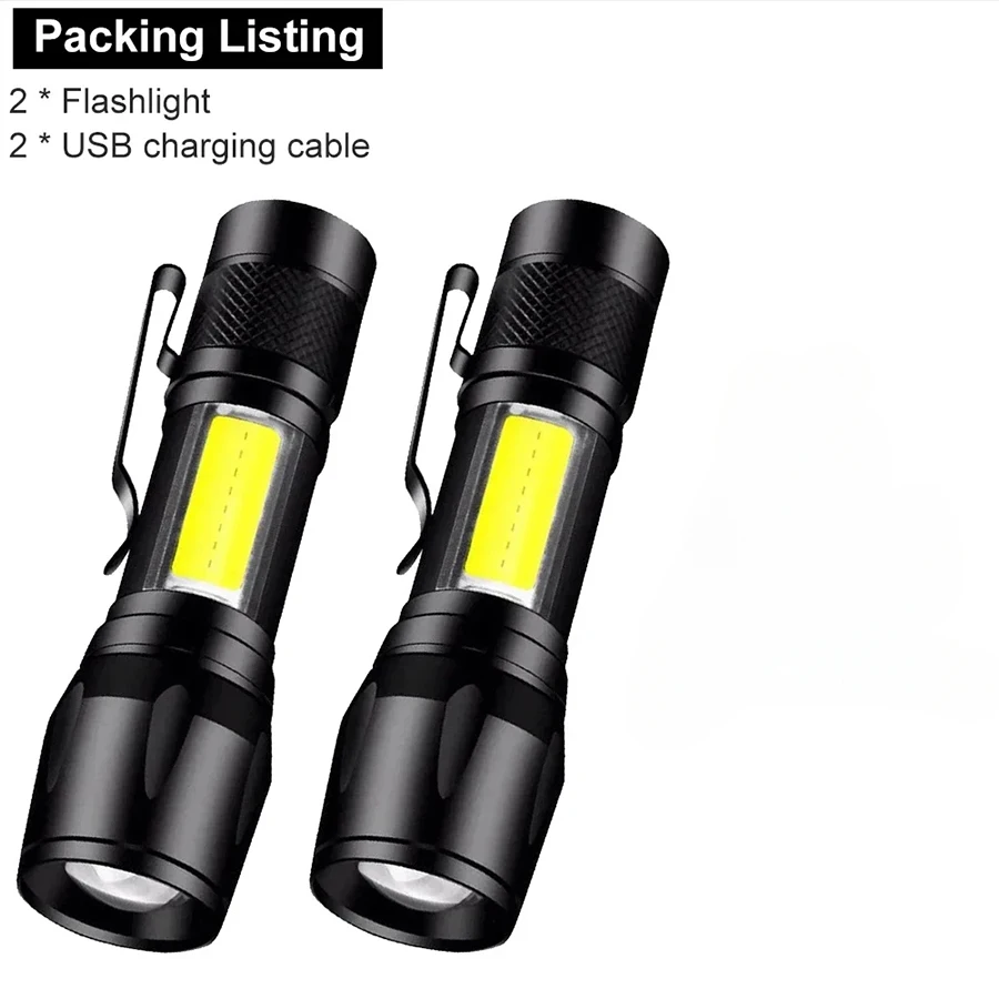 Rechargeable Mini COB+XPE Portable Zoomable Flashlight with Built-in Battery - 3-Mode Camping & Emergency Torch