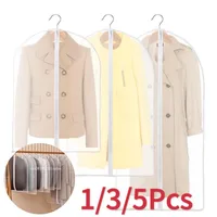 1/3/5pc Clothes Dust Cover Bag With Zipper Coat Plastic Hanging Storage Bag Household Space Saving Storage Organization For Home 1