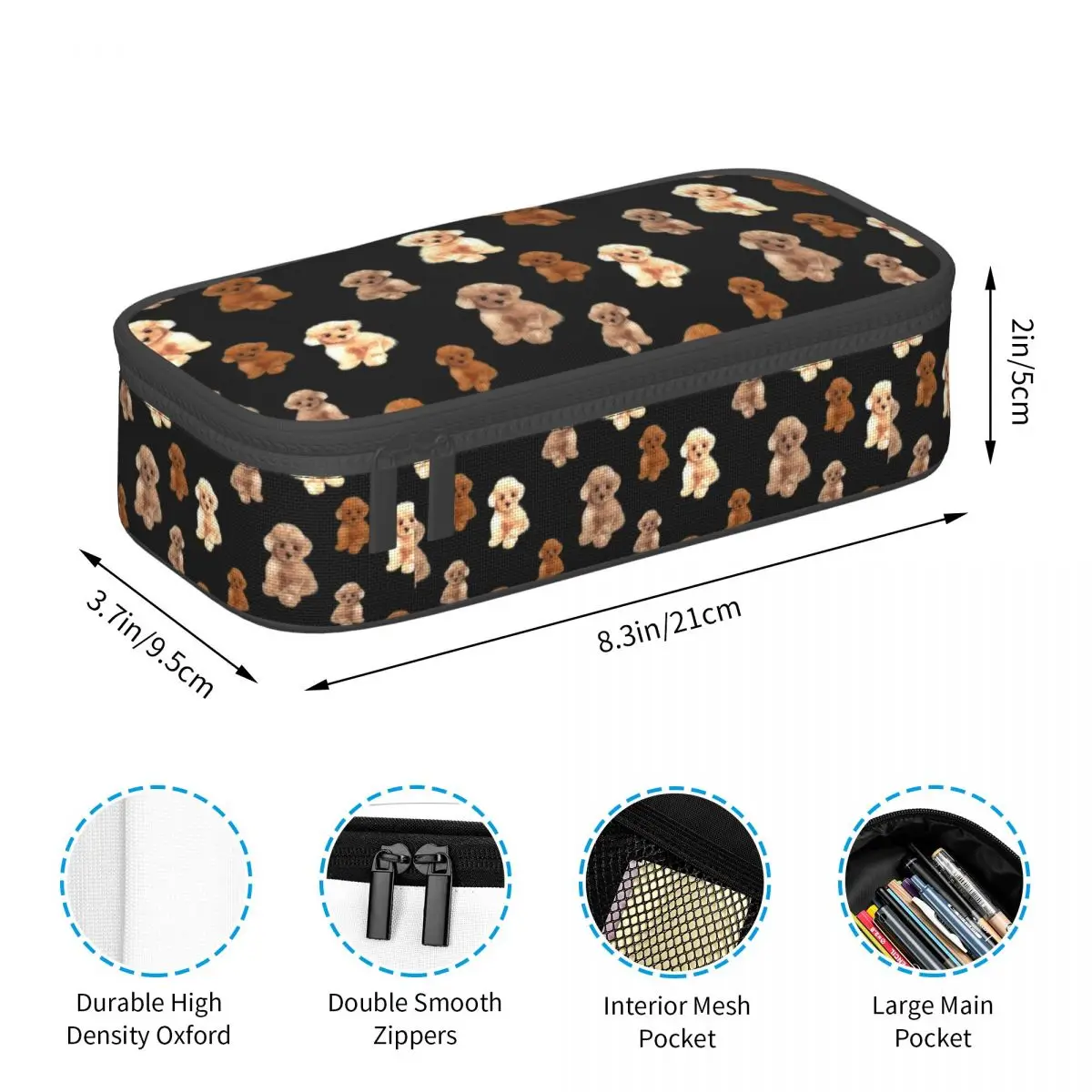 Teacup Poodle Dog Pencil Cases for Girls Boys Large Capacity Pet Lover Pen Box Bag School Accessories