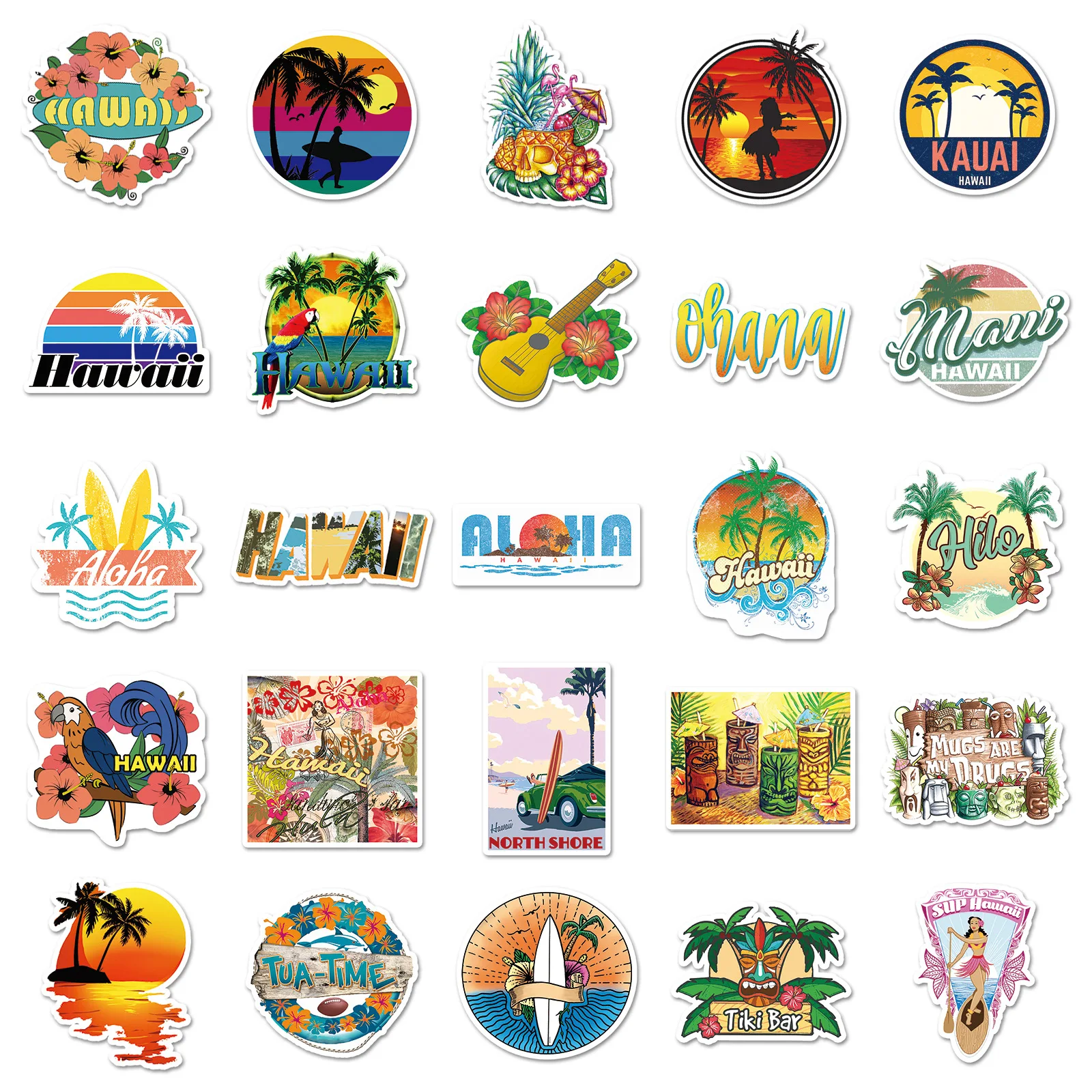 50PCS Hawaii Beach Scenery Stickers English Graffiti Decorative Laptop ...