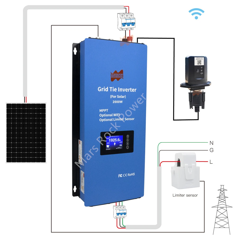 2000W 2 상 240V 태양광 인버터, 3M 리미터 센서 MPPT 그리드 타이 인버터 DC 45-90V 마이크로 인버터 컨버터