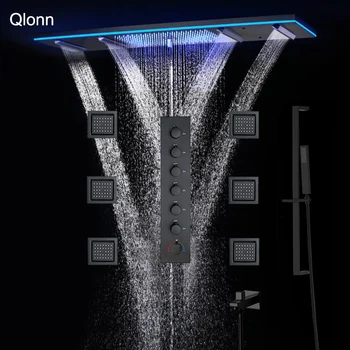 Qlonn 47*12 นิ้วขนาดใหญ่ LED เพลงหัวฝักบัวสายฝนห้องน้ําระบบชุดโรงแรมหรูหราสมาร์ท Thermostatic ฝักบัวก๊อกน้ํา 1