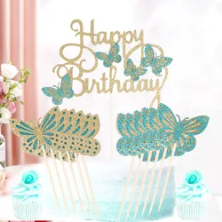 Glitter Butterfly Cake Toppers Set - 13pcs for Celebrations & Decorations (Green Golden)
