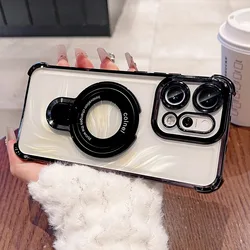 Luxury Magnetic Airbag Transparent Electroplating Bracket Back Cover Case - OPPO Reno13 FS 5G (Black)