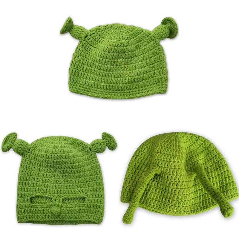 2022 New Balaclava Monster Wool Winter Knitted Hats Halloween Christmas Gifts Winter Warm Green Party Funny Cap Shrek Hat 1