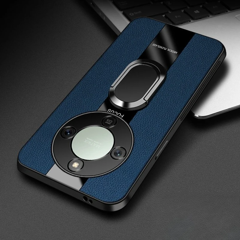 Luxury Lychee Texture Leather Magnetic Stand Case with Shockproof Bumper