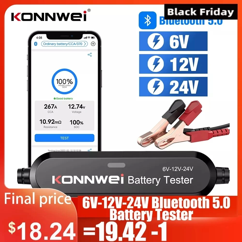 

Car Motorcycle Battery Tester BK200 Bluetooth 5.0 6V 12V 24V Battery Analyzer 2000 CCA Charging Cranking Test Tool