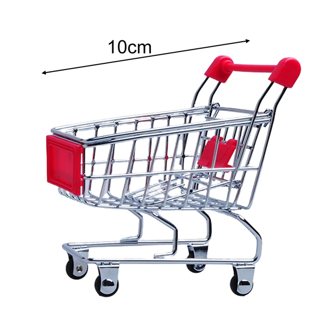 Supermarket Handcart Trolley Mini Shopping Cart Desktop Decor Storage Toy Gift For Kid Dollhouse Furniture Accessories 4