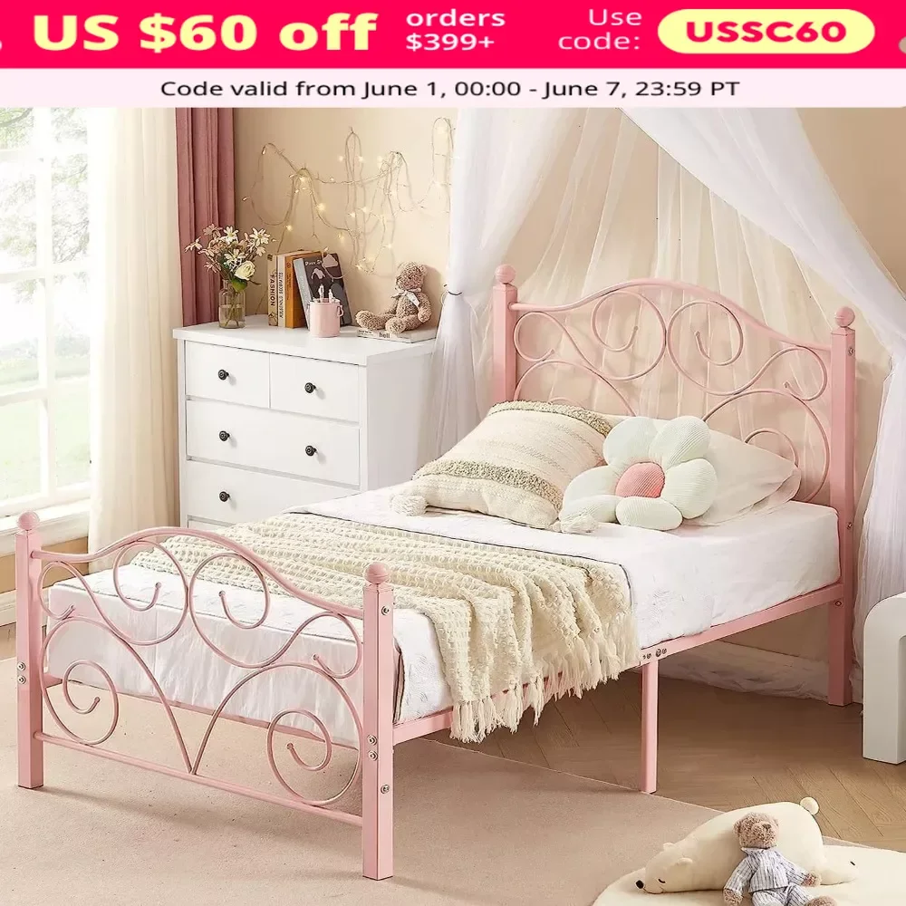 

Queen Size Bed Frame with Headboard and Footboard, Heavy Duty Metal Slat Support, No Box Spring Needed, Easy Assembly, Bed Frame