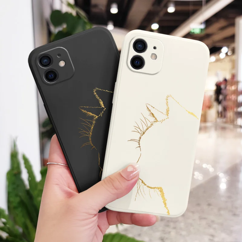 Elegant Black Gold Cat Liquid Silicone Phone Case - Soft Protective Cover