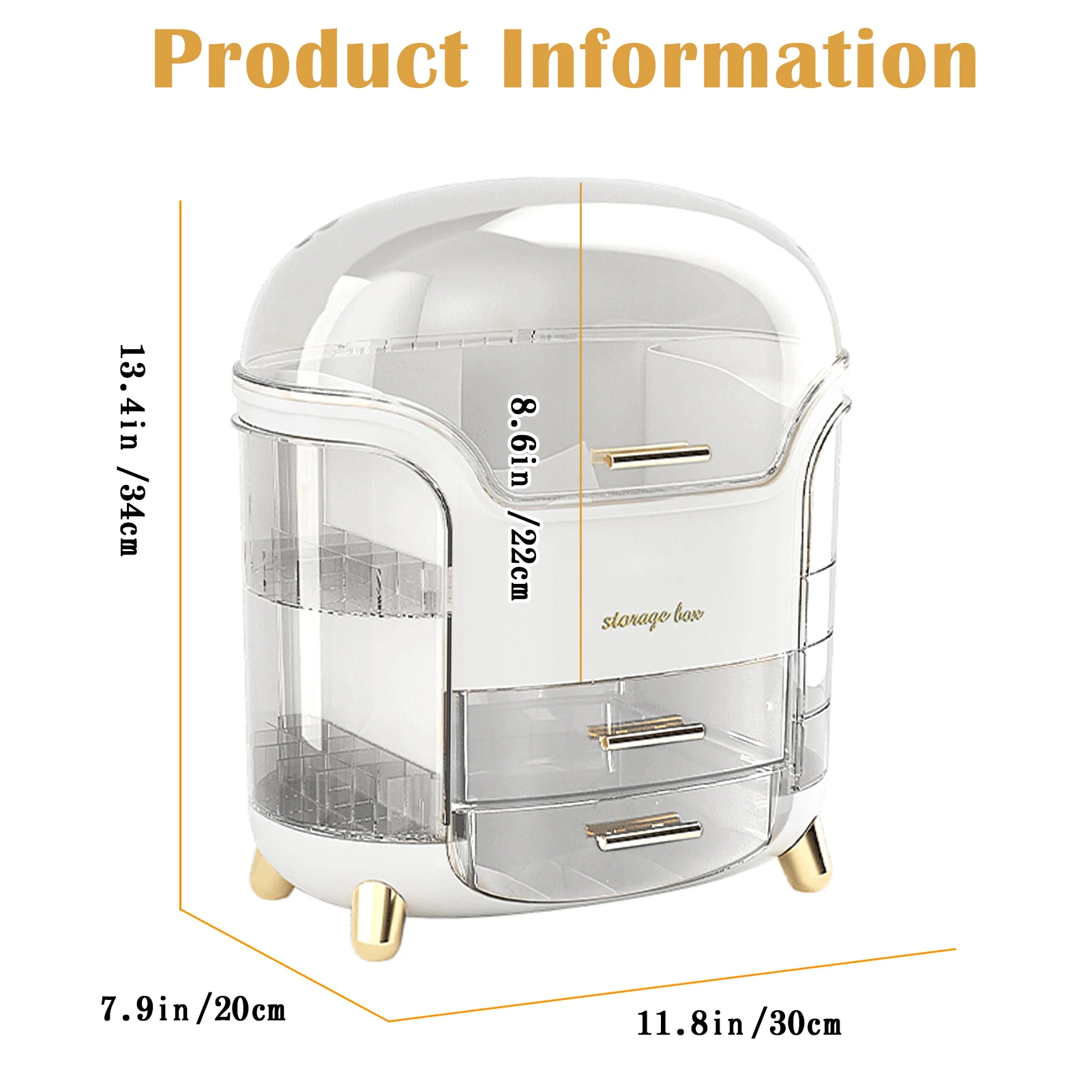 Makeup Organizer and Storage, Cosmetics Organizer Box for Countertop with Lid & Drawers, Cosmetics Skincare Organizers Box with 2