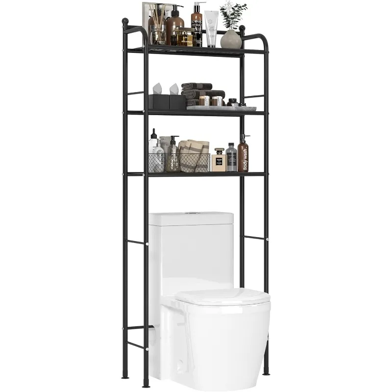 

3-Tier Metal Bathroom Storage Rack Over The Toilet Storage Shelves Bathroom Organizer Finishing Shelf (Black)