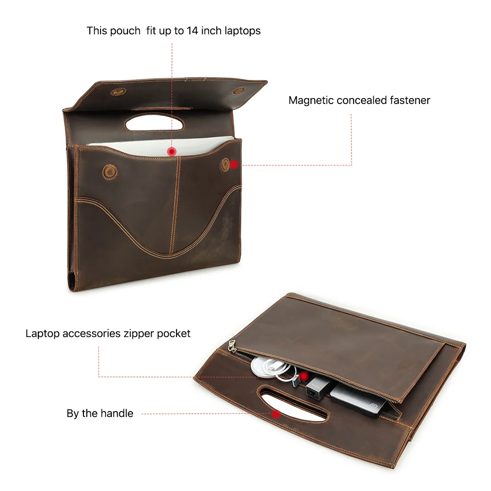 Vintage Briefcase Handbags Men's Genuine Leather Tote for 13 14inch Laptop Casual Office Business Portable Case