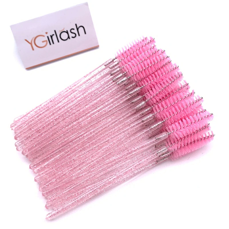 

50 Pcs Cosmetic Brushes Makeup Brush Lash Swans Crystal Eyelash Applicator Disposable Diamond Handle Nylon Mascara Wands Brush