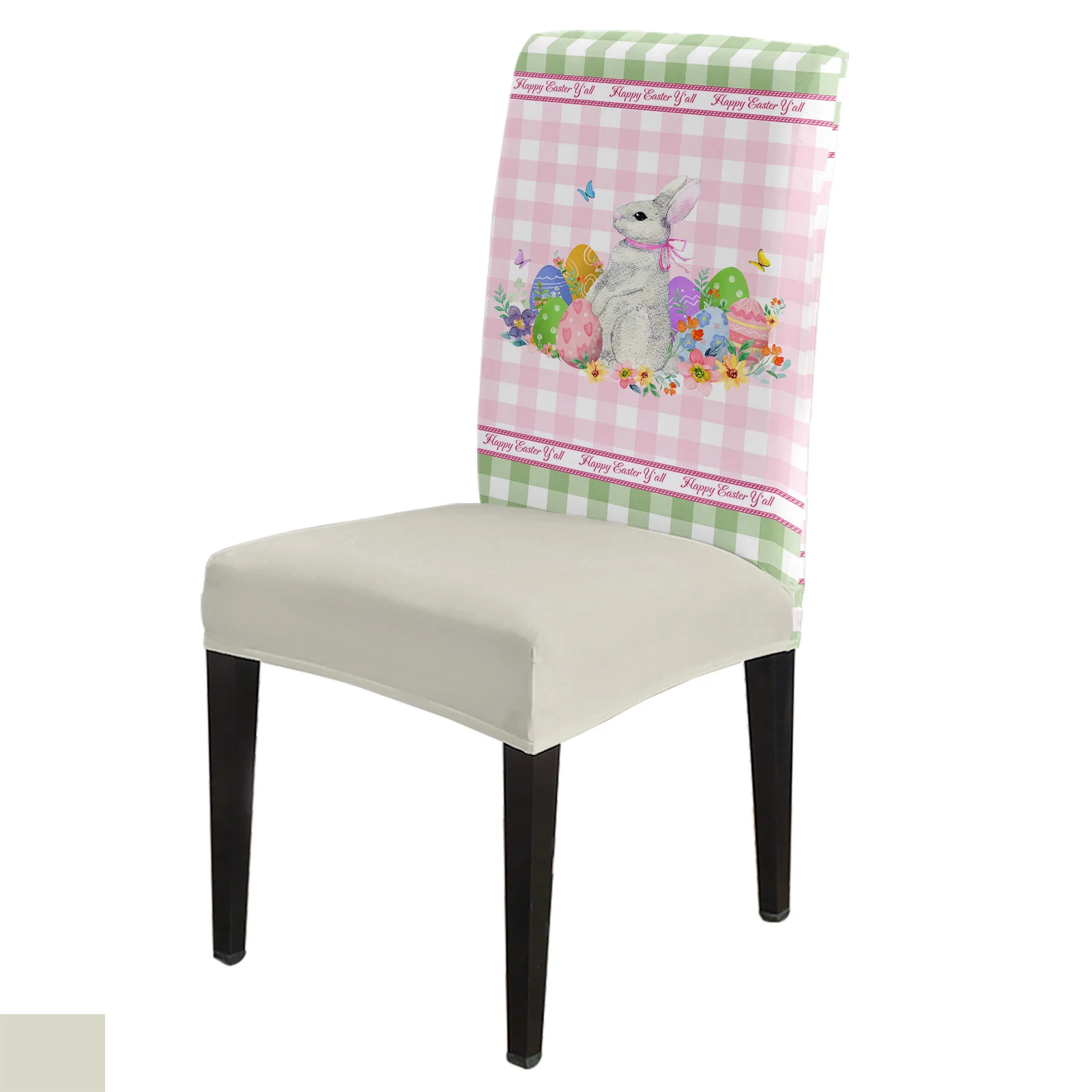 Easter Bunny Butterfly Plaid Wood Grain Chair Cover Dining Spandex Stretch Seat Covers Home