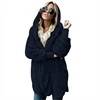 Autumn Winter Double Fleece Cardigan Jacket Women Solid Color Long Sleeve Plush Warm Hooded Lady Jacket Oversized Outerwear Coat 4