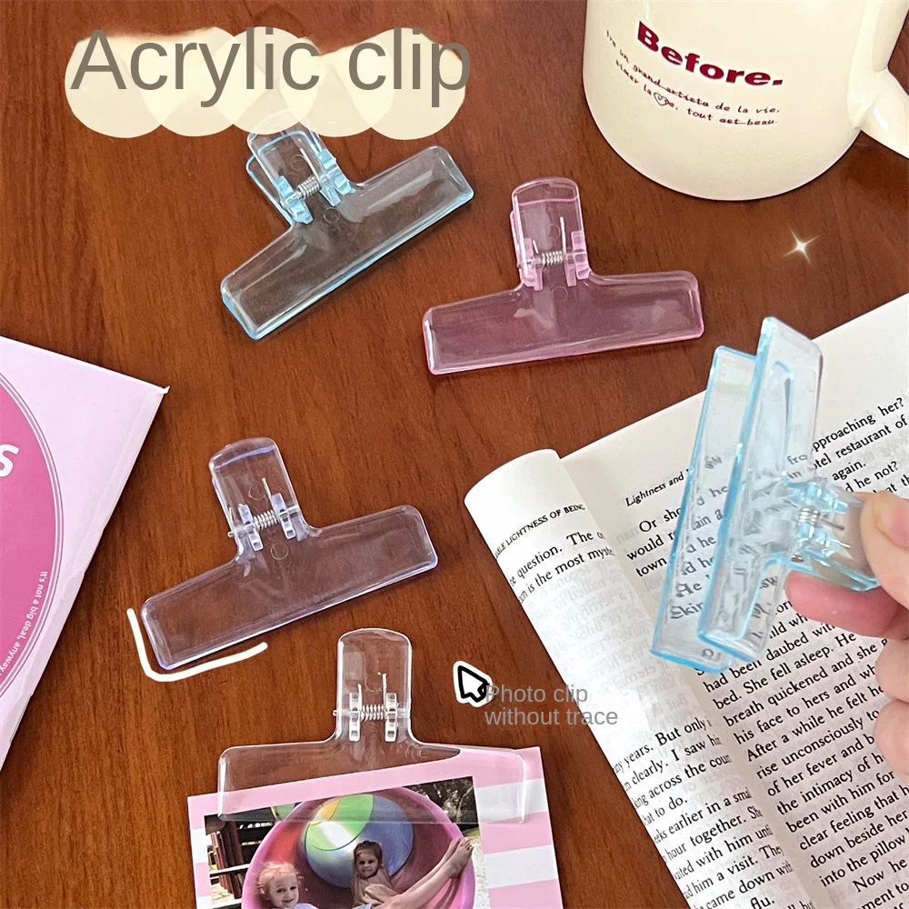 5Pcs High Appearance Transparent Jelly Folder Student Exam Paper Clip Acrylic Clear Long Tail Clip Ice Clear Storage