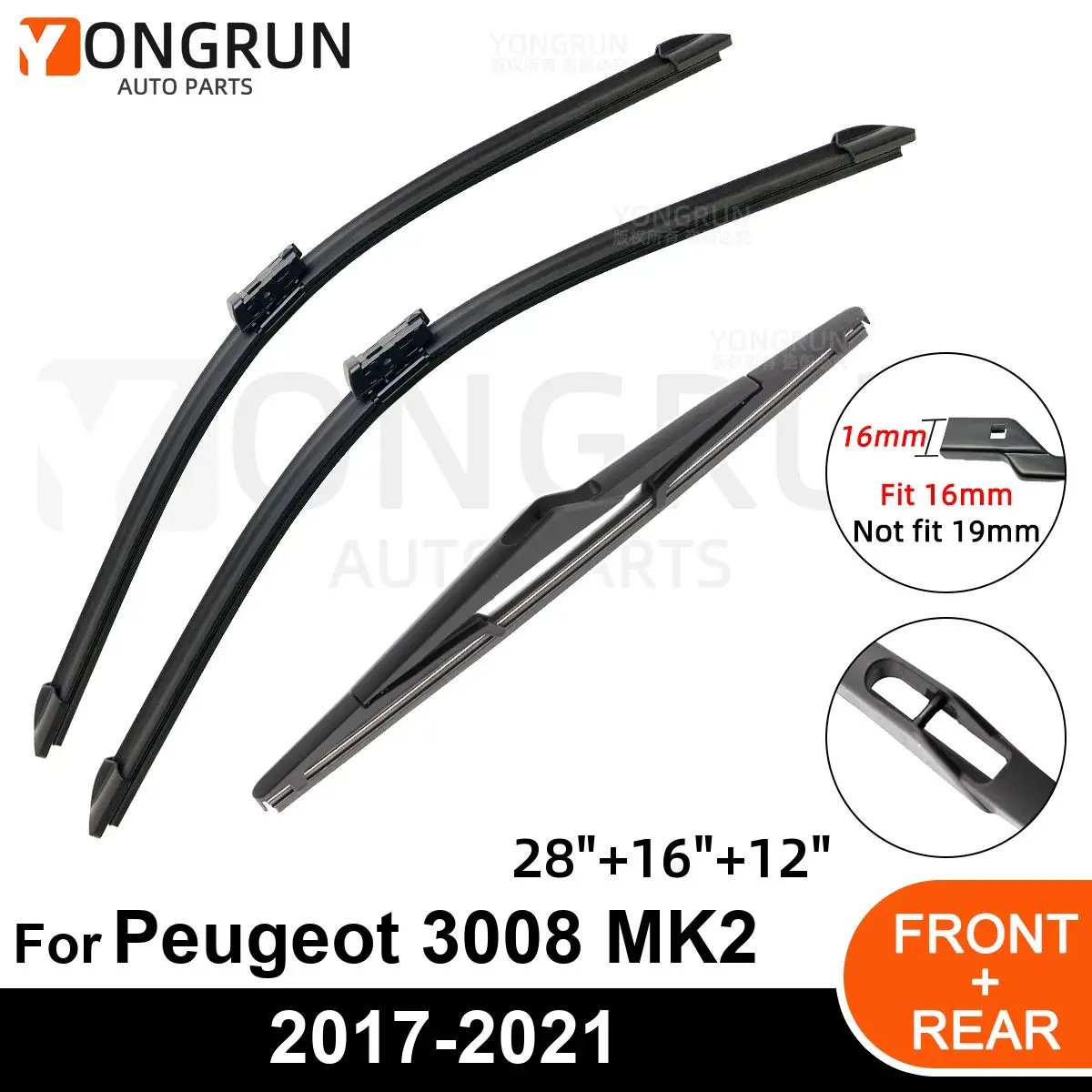 

Car Windshield Windscreen Front Rear Wiper Blade Rubber Accessories For Peugeot 3008 MK2 28" 16" 12" 2017 - 2018 2019 2020 2021