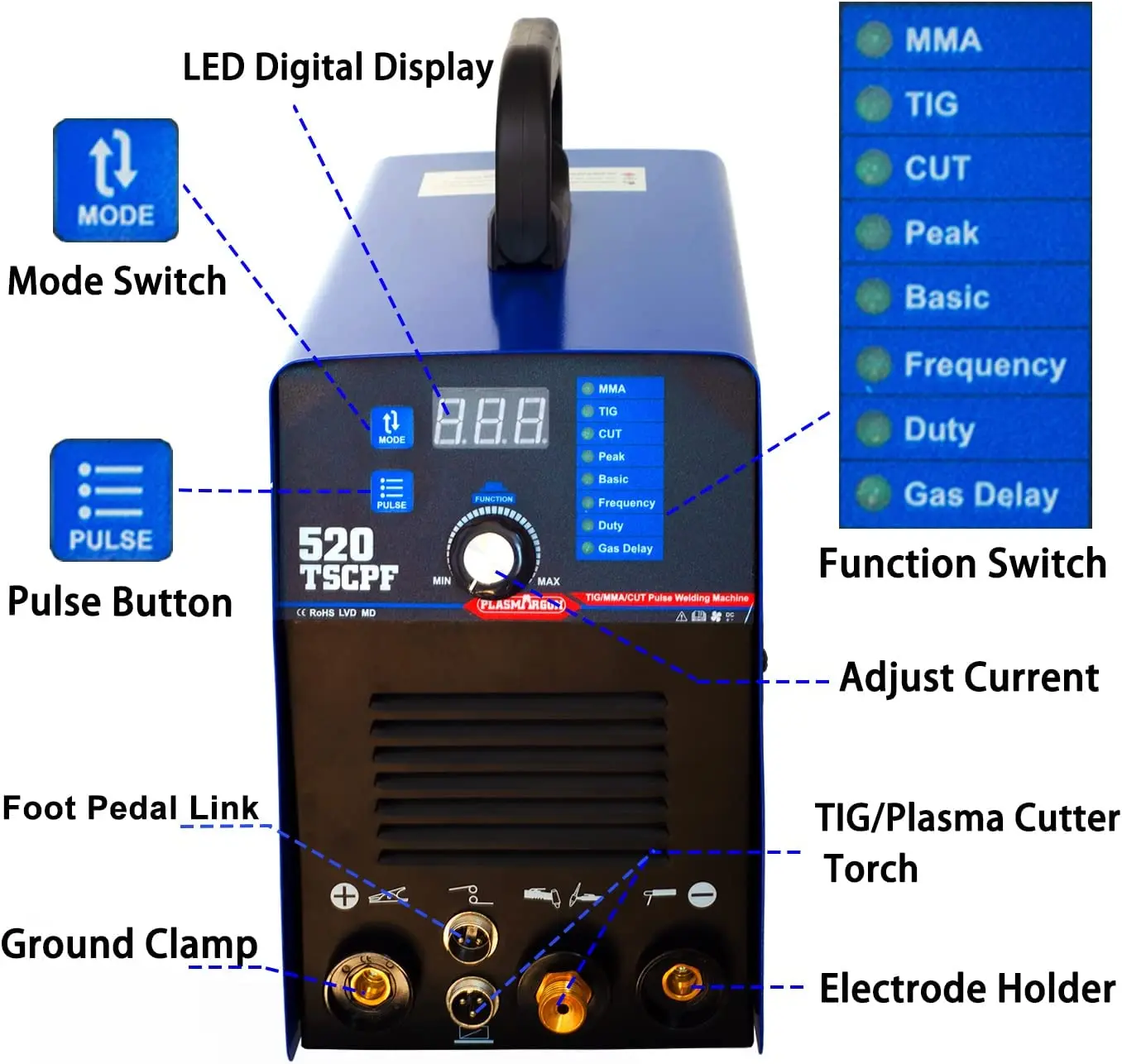 Plasma arc welding machine pulse TIG welding 50A plasma cutting 200A TIG welding  1/2 inch clean cutting, high frequency 2