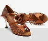 Ballroom Tango Latin Dance Shoes 8.5cm Square Gold Heels Sandals Dancing for Women Ladies Satin Upper Rhinestones 1