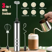 Mousseur à lait électrique portatif 3-en-1, 3 vitesses réglables, mini batteur à main, fouet en acier inoxydable détachable, outil de cuisine domestique 2