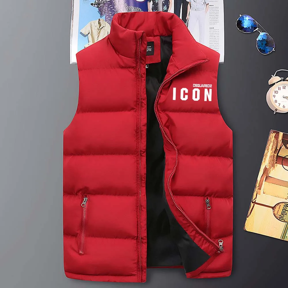 Fashion Men's Winter Solid Color Sleeveless Zipper Warm Down Jacket Cotton Padded Waistcoat Coat Dsq Printed Outdoor Homme Veste waterproof puffer jacket