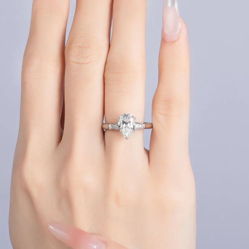 3-Stone All Moissanite Engagement Rings Women Promise Solid 925 Sterling Silver Pear Cut 2ct D Color GRA Certificate wedding rings,engagement rings