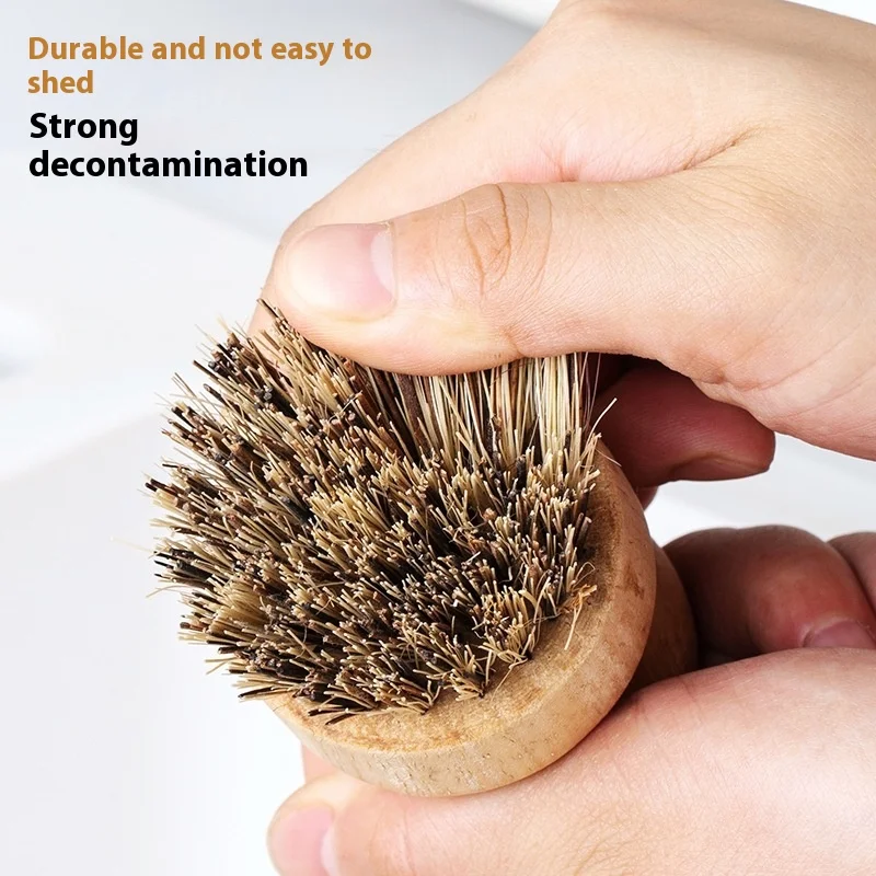 Solid Wood Dishwashing Brush Pot Brush Short Handle Sisal Dishwashing Utensil Household Coconut Palm Dishwashing Brush Kitchen