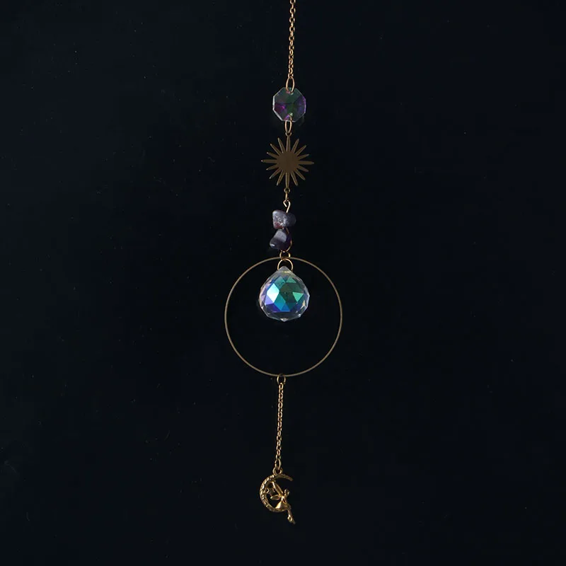 Suncatcher Crystal Wind Chimes Light Catcher Rainbow Prism Chakra Crystal Hanging Window Pendant Home Gaeden Decoration