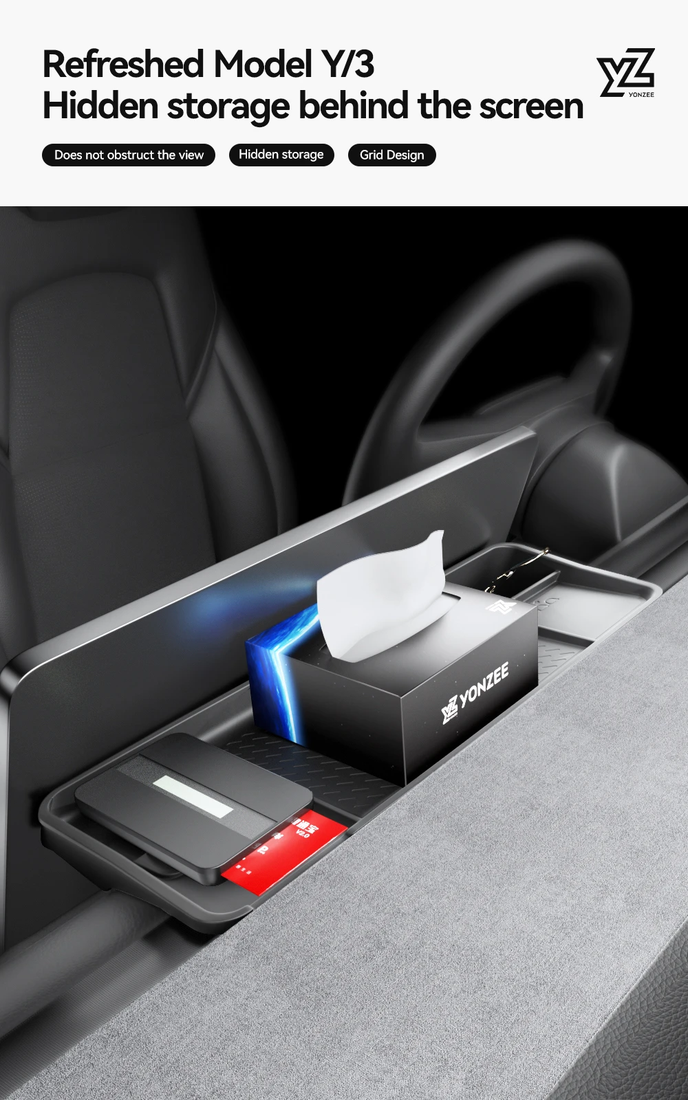 Storage Tray For Tesla Model Y Juniper 2025 Model 3 Highland Rear Screen Storage
