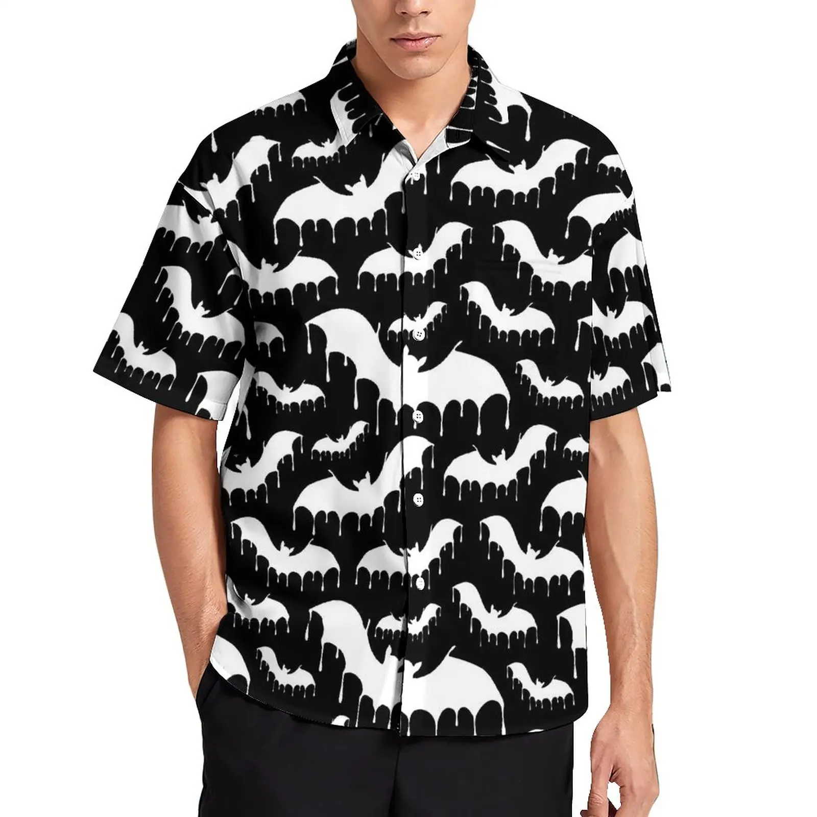

White Bat Vacation Shirt Gothic Halloween Hawaiian Casual Shirts Men Streetwear Blouses Short Sleeves Pattern Clothing Plus Size