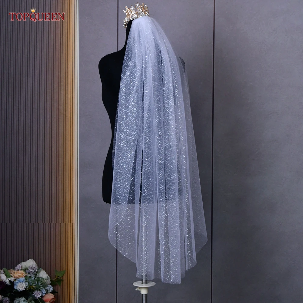 Bridal Veil Topqueen V101 Sparking Golden Cathedral Length Champagne Colored Sequins Royal Wedding Accessories