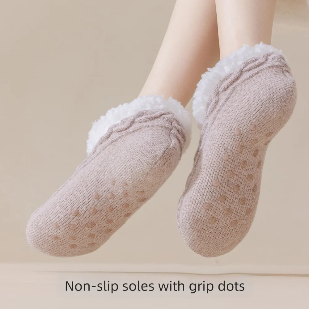 Warm Fleece Floor Socks for Women Non Slip Thickened