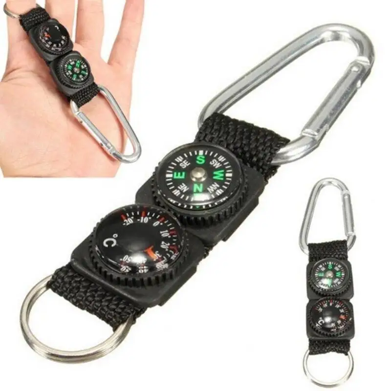 Camping Outdoor Tools Multi Compasses Pointer Mini Keychain Metal Climbing Thermometer Compass Key Hook