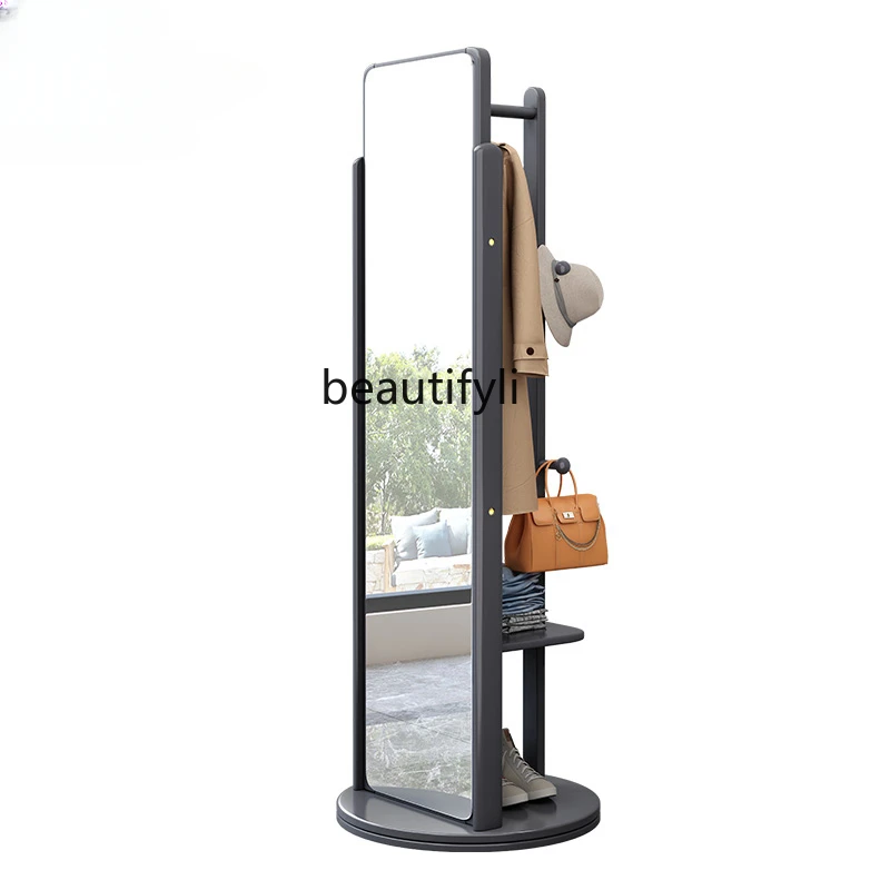 

Italian High-End Full-Body Floor Mirror Dressing Mirror Solid Wood Coat and Hat Rack Integrated Full-Body Rotating Home
