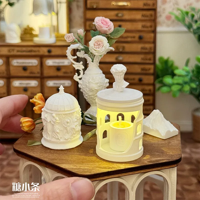 1/6 Doll House Model Furniture Accessories Aromatherapy Candle Table Lamp Jar Vase Bjd Ob11 Gsc Blyth Soldier Lol Miniatures Toy volcano flame air humidifier aromatherapy diffuser smoke ring ultrasonic night lamp remote control essential oil aroma diffusers