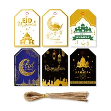 

48Pcs Muslim Eid Mubarak Tag Ramadan Festival Party Decoration Gift Bag Boxes Hang Tags Decor Star Moon Small Tag Eid Supplies