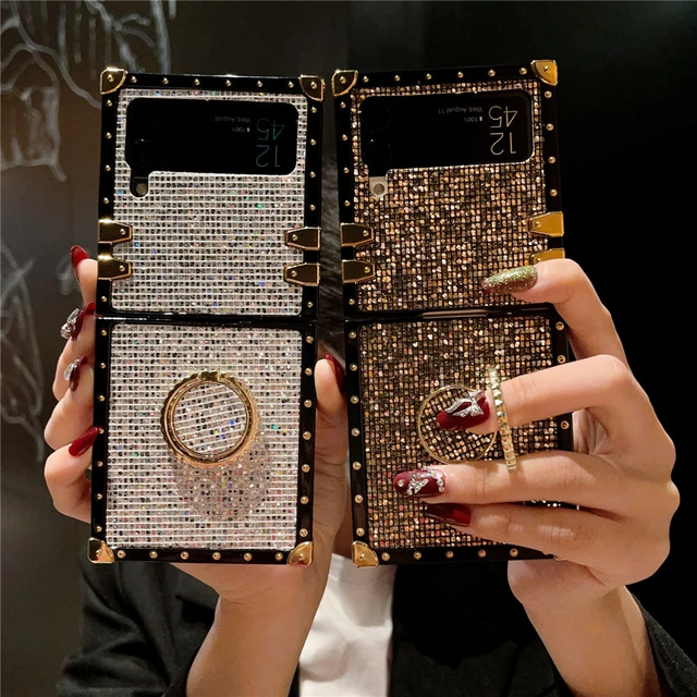 Bling Glitter Phone Case for Samsung Galaxy Z Flip 5 4 3 Flip5 Flip4 Flip3  Zflip5 Woman Diamond Butterfly Ring Holder Back Cover - AliExpress