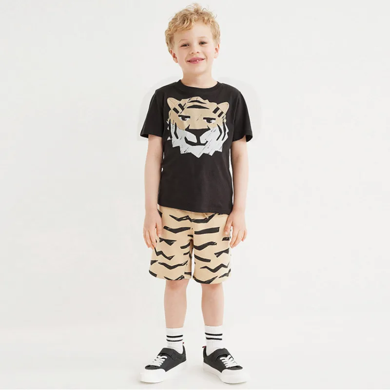 

Summer Baby Boy Solid Cotton Clothes Set Children Tiger Printed T-shirts and Shorts 2 Pieces Suit Fashion Kid Top Bottom Outfits
