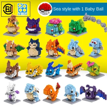 포켓몬 미니 빌딩 블록, 피카츄 리자몽 이브이 뮤츠 애니메이션 조립, 액션 모델 인형 장난감 상품 이미지