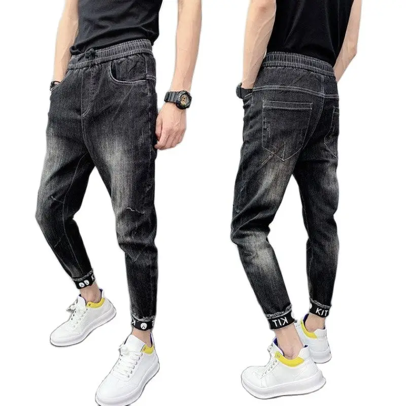 Hot 2022 Denim Jeans Men's Casual Harem Pants Spring Trendy Brand Loose Workwear Pants Korean Elastic Waist Trend Harlan Pants