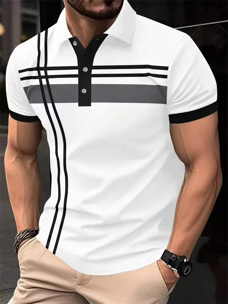 Fashion Stripe Print Polo Shirt For Men Casual Lapel Loose Short Sleeve Tops Business Golf Male Clothes Casual Trend T-shirt 10 S1270d5cc00aa4d8a9521f98ee6aa817cT