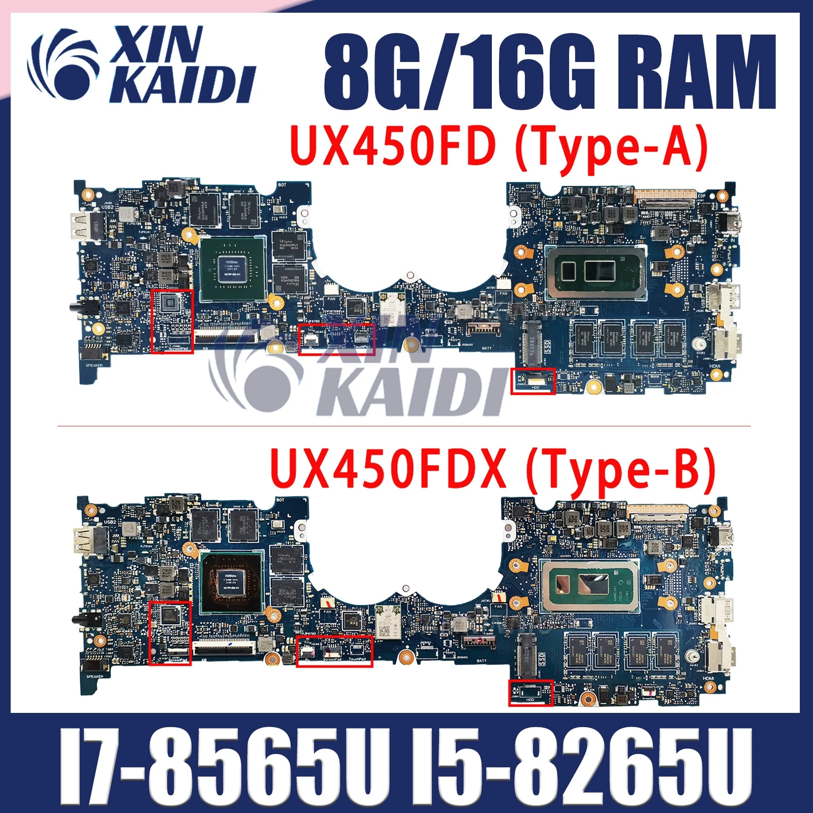 Материнская плата UX450FDX для ASUS ZenBook Pro 14 UX450F UX450FD UX450, материнская плата с фонариком GTX1050/2G/4G 16G/8G-RAM