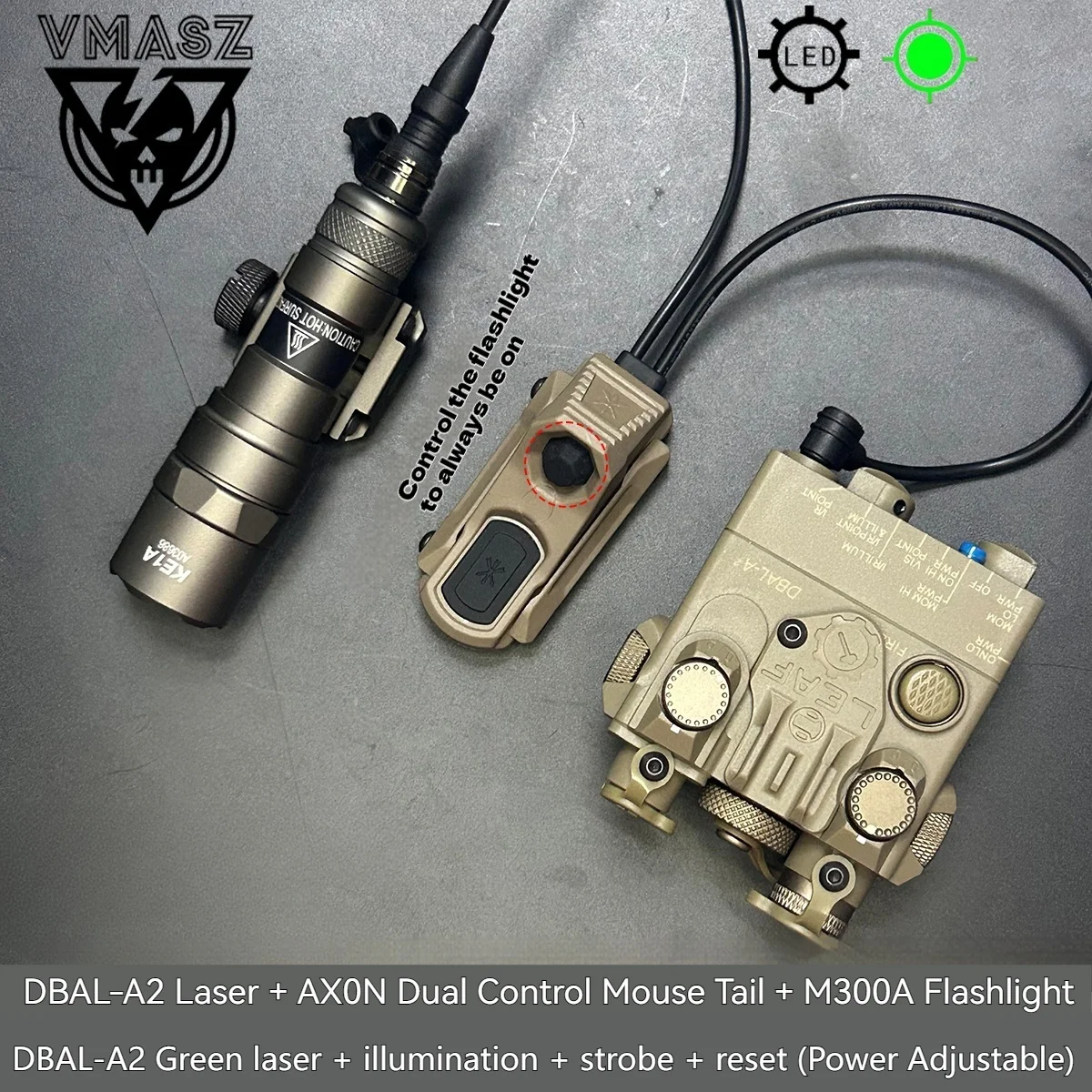 DBAL A2 Rot Grün Dot Laser Surefi M300 M600 Taschenlampe Druck Jagd Airsoft Licht Für 20mm Schiene AXON Ratte Schwanz set – Detail 7