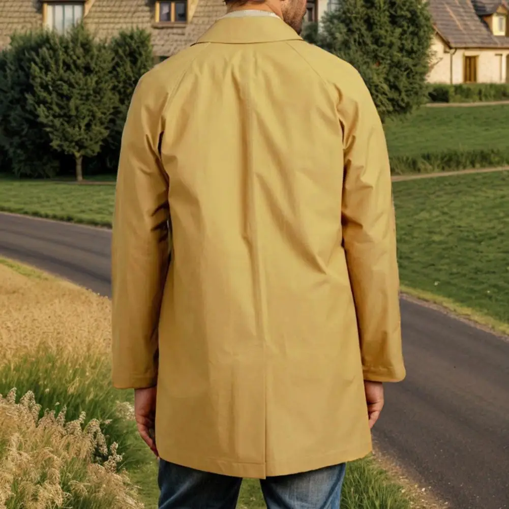 Lapel Windbreaker Stylish Men's Windbreaker Trench Coat with Lapel Collar Pockets Long Sleeve Single Breasted for Windproof