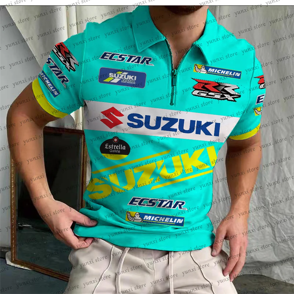 2023 Summer Hot Motorcycle Race Blue Large Men's Zipper Short Sleeve POLO  Shirt Suitable for GRESSNI Track Alex Breathable Quick - AliExpress