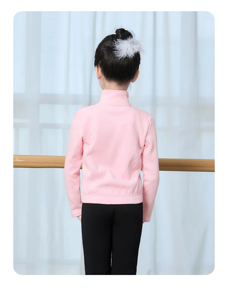 Mädchen Langarm Ballett Tops Rosa Samt Innentanz Jacke Thermo Zip Up Kinder Tanz Kleidung Winter Rollkragen Ballett Mantel – Detail 6