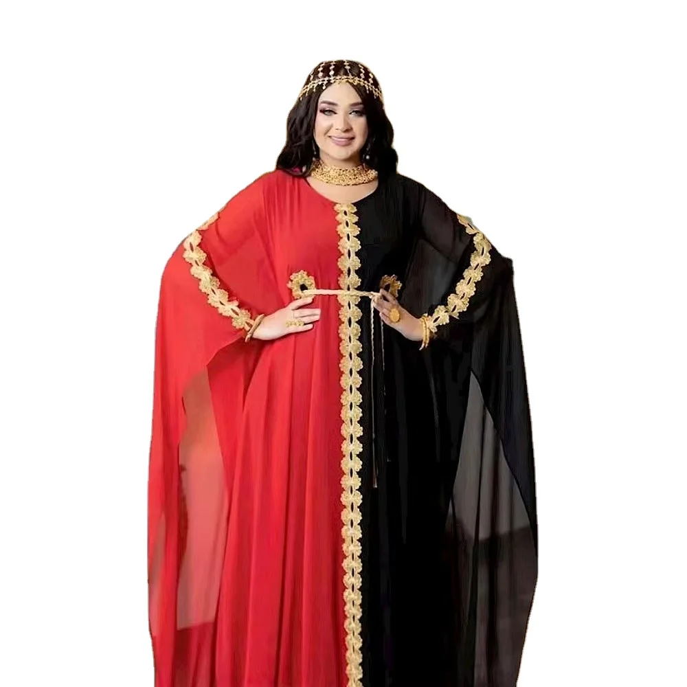 

The new Middle East African women's clothing ironing drills the net yarn false two-piece robe African women's party dresses